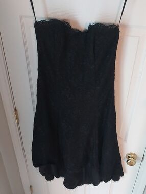 Black Lace Strapless High-Low Cocktail Dress